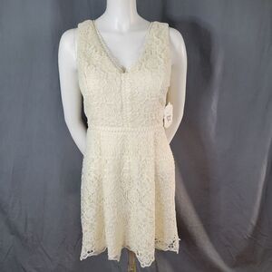 Altar'd State Lace Crochet Overlay Sleeveless V-Neck Zip Back Creme Dress Sz M‎